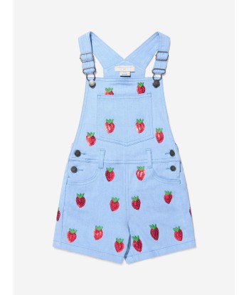 Stella McCartney Girls Cotton Denim Strawberry Short Dungarees store