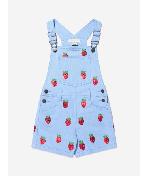 Stella McCartney Girls Cotton Denim Strawberry Short Dungarees store