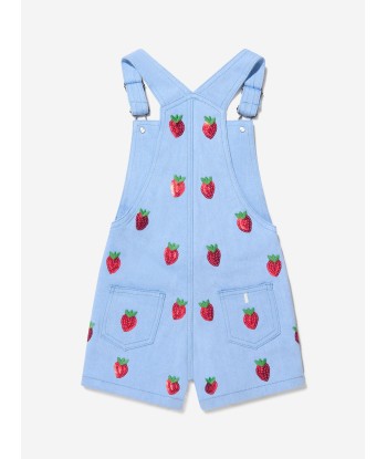 Stella McCartney Girls Cotton Denim Strawberry Short Dungarees store