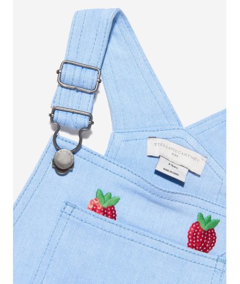 Stella McCartney Girls Cotton Denim Strawberry Short Dungarees store