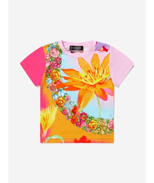 Versace Girls Cotton Jersey Logo Flower Print T-Shirt livraison et retour toujours gratuits