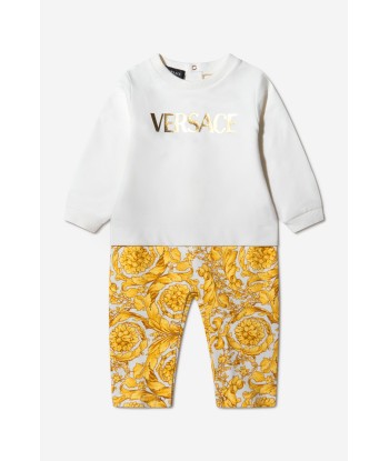 Versace Baby Unisex Cotton Barocco Print Logo Romper livraison et retour toujours gratuits