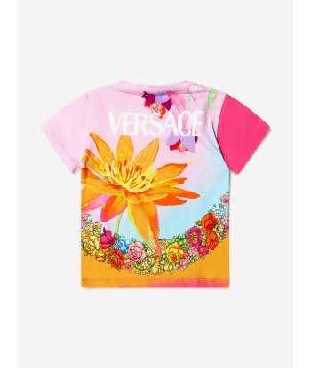 Versace Girls Cotton Jersey Logo Flower Print T-Shirt livraison et retour toujours gratuits