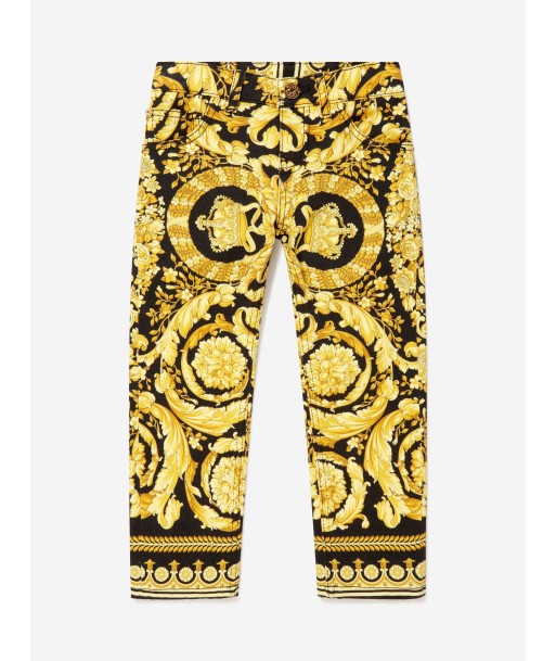 Versace Boys Cotton Denim Barocco Print Pants en ligne des produits 