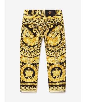 Versace Boys Cotton Denim Barocco Print Pants en ligne des produits 