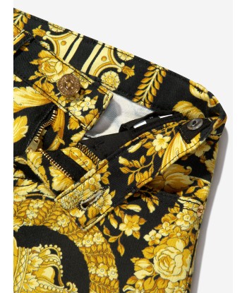 Versace Boys Cotton Denim Barocco Print Pants en ligne des produits 