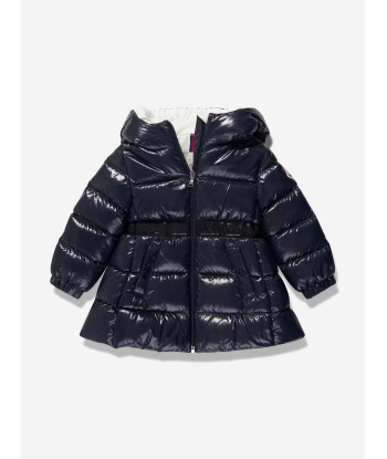 Moncler Enfant Baby Girls Down Padded Alis Long Parka in Navy soldes