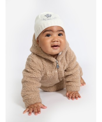 Moncler Enfant Baby Logo Beanie Hat in Ivory pas cher 