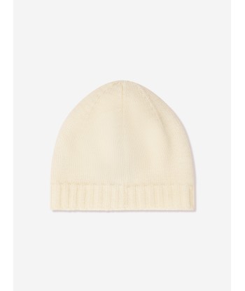 Moncler Enfant Baby Logo Beanie Hat in Ivory pas cher 