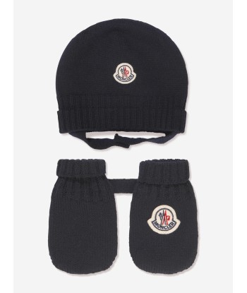 Moncler Enfant Baby Hat And Mittens Set in Navy destockage