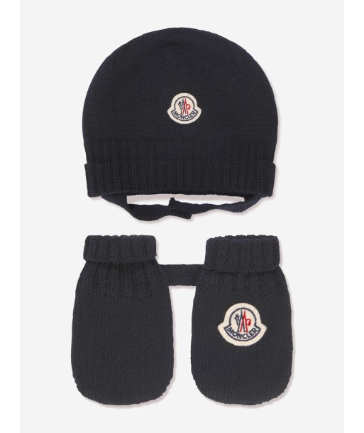 Moncler Enfant Baby Hat And Mittens Set in Navy destockage