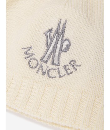 Moncler Enfant Baby Logo Beanie Hat in Ivory pas cher 