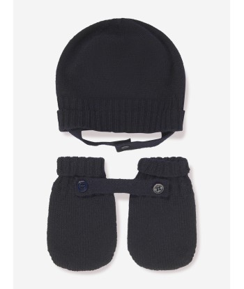 Moncler Enfant Baby Hat And Mittens Set in Navy destockage