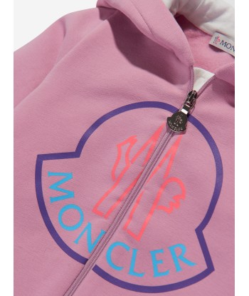 Moncler Enfant Baby Girls Logo Zip Up Top in Pink brillant des détails fins