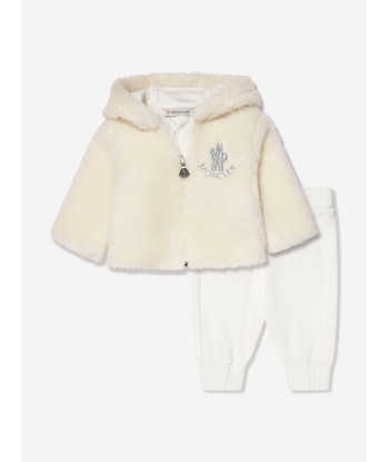 Moncler Enfant Baby Faux Fur Zip Up And Pants Set in Ivory le des métaux précieux