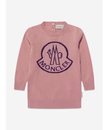 Moncler Enfant Baby Girls Knitted Logo Dress in Pink en linge