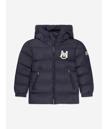 Moncler Enfant Boys Down Padded Mark Short Parka in Navy 2023