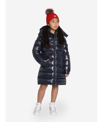 Moncler Enfant Girls Down Padded Cavettaz Long Parka in Navy en stock