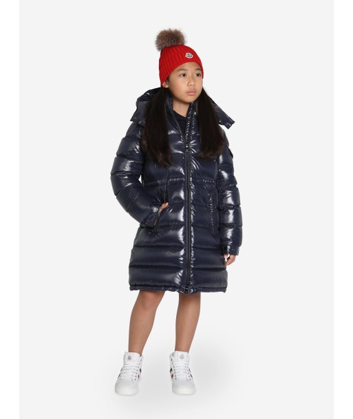 Moncler Enfant Girls Down Padded Cavettaz Long Parka in Navy en stock