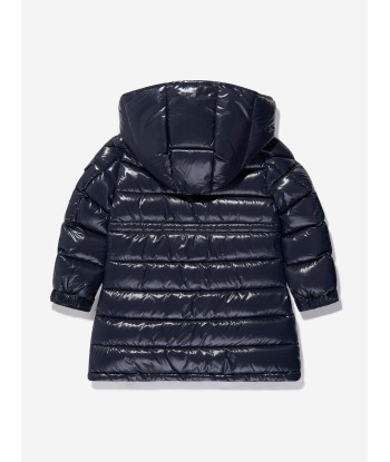 Moncler Enfant Girls Down Padded Cavettaz Long Parka in Navy en stock