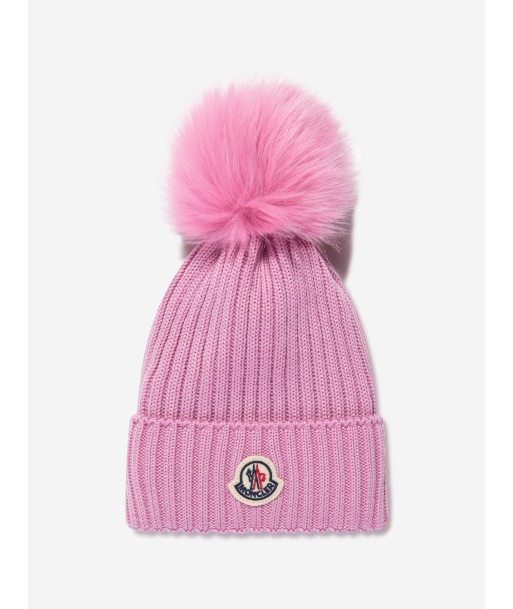 Moncler Enfant Girls Logo Pom Pom Hat in Pink Economisez 