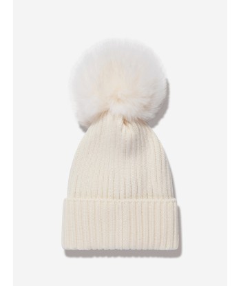 Moncler Enfant Girls Wool Beanie Hat With Pom Pom in White pour bénéficier 