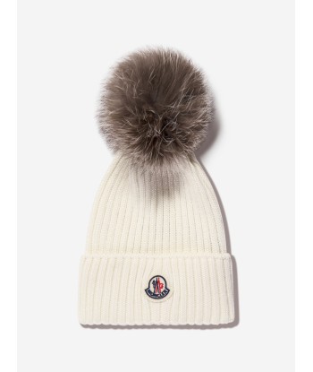 Moncler Enfant Girls Wool Pom Pom Hat in Ivory pour bénéficier 