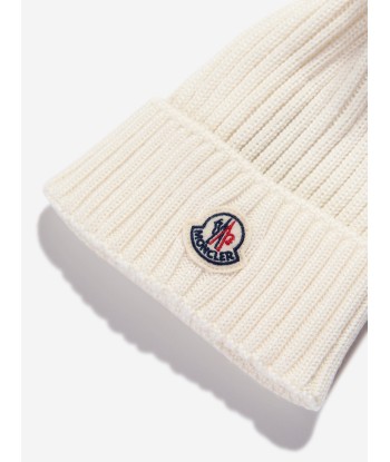 Moncler Enfant Girls Wool Beanie Hat With Pom Pom in White pour bénéficier 