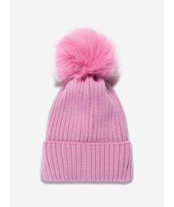 Moncler Enfant Girls Logo Pom Pom Hat in Pink Economisez 