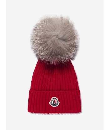 Moncler Enfant Girls Wool Pom Pom Hat in Red 2024