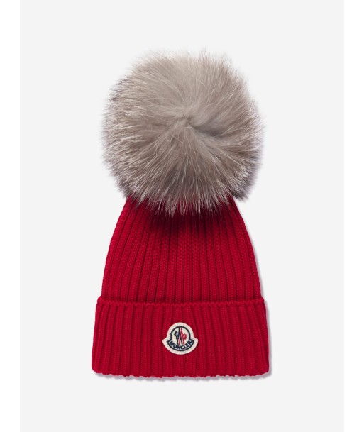 Moncler Enfant Girls Wool Pom Pom Hat in Red 2024