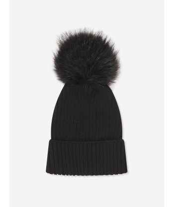 Moncler Enfant Girls Logo Pom Pom Hat in Black de l' environnement