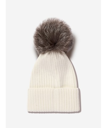 Moncler Enfant Girls Wool Pom Pom Hat in Ivory pour bénéficier 