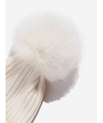 Moncler Enfant Girls Wool Beanie Hat With Pom Pom in White pour bénéficier 