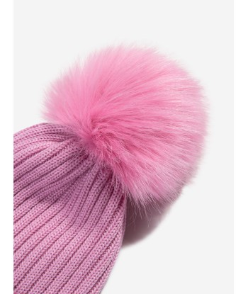 Moncler Enfant Girls Logo Pom Pom Hat in Pink Economisez 