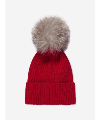 Moncler Enfant Girls Wool Pom Pom Hat in Red 2024