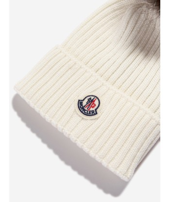 Moncler Enfant Girls Wool Pom Pom Hat in Ivory pour bénéficier 