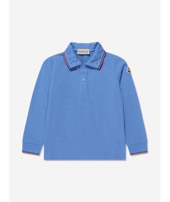 Moncler Enfant Boys Long Sleeve Polo Shirt in Blue en ligne