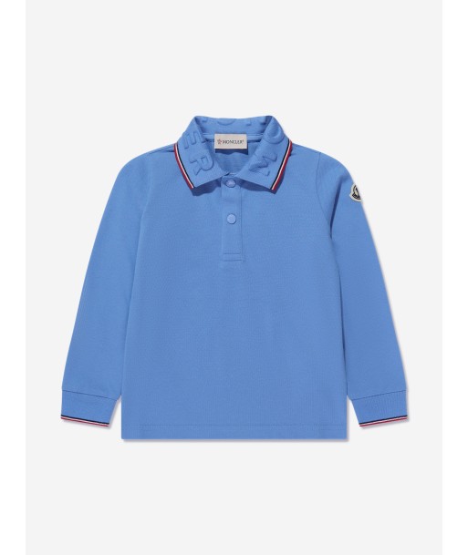 Moncler Enfant Boys Long Sleeve Polo Shirt in Blue en ligne