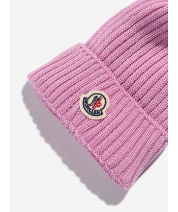 Moncler Enfant Girls Logo Pom Pom Hat in Pink Economisez 