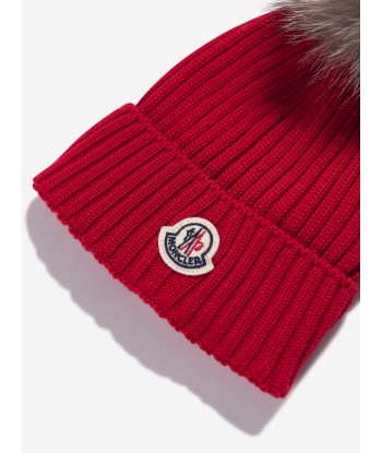 Moncler Enfant Girls Wool Pom Pom Hat in Red 2024