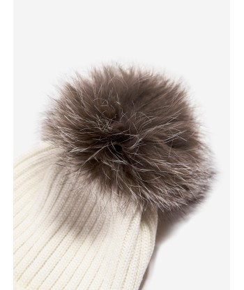 Moncler Enfant Girls Wool Pom Pom Hat in Ivory pour bénéficier 