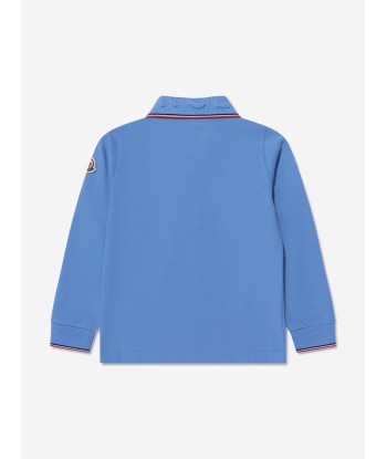 Moncler Enfant Boys Long Sleeve Polo Shirt in Blue en ligne