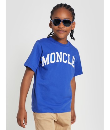 Moncler Enfant Boys Logo Print T-Shirt in Blue À commander