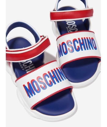 Moschino Unisex Leather Logo Print Sandals pas cheres