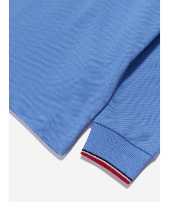 Moncler Enfant Boys Long Sleeve Polo Shirt in Blue en ligne