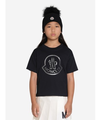 Moncler Enfant Girls Logo Print T-Shirt in Black est présent 