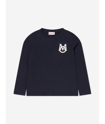 Moncler Enfant Boys Long Sleeve Logo T-Shirt in Navy vente chaude votre 