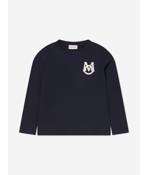 Moncler Enfant Boys Long Sleeve Logo T-Shirt in Navy vente chaude votre 