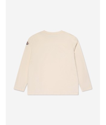 Moncler Enfant Girls Long Sleeve Logo T-Shirt in Cream Livraison rapide